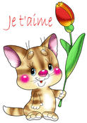 Chaton mignon avec fleur et déclaration d'amour